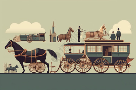 旅程交通交通工具进化展示插画