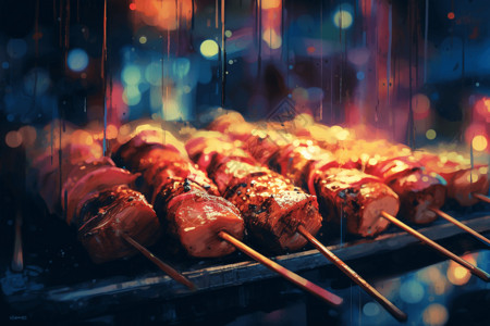 街上的烤肉串背景图片