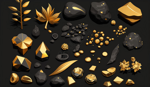 水晶矿石素材各种金属资源分类插画