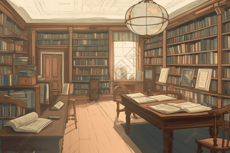 图书馆内部的一角插画
