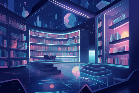 未来图书馆的平面插图背景图片