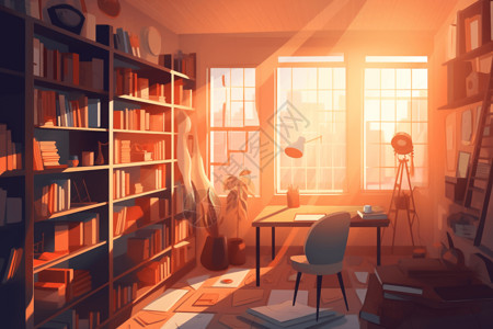 阳光折射下的书房背景图片