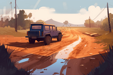 越野走在泥泞的路上背景图片