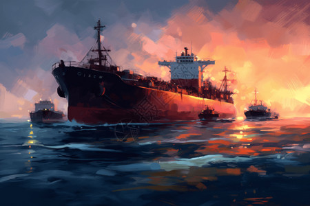 海 货船油轮在海面上插画
