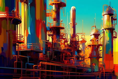 油漆工厂抽象描绘发电厂插画
