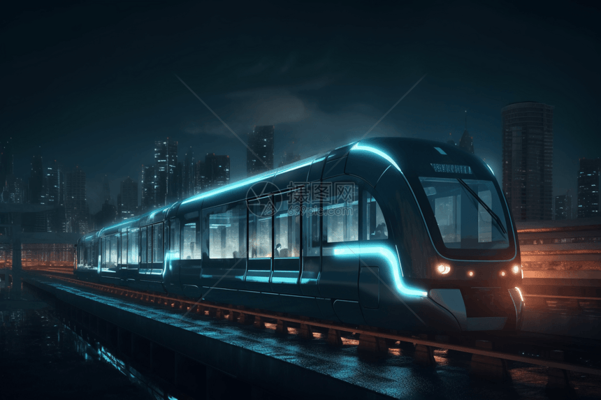 夜间城市里的列车图片