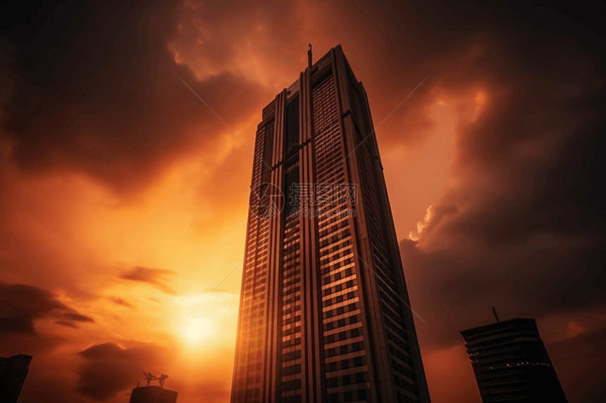 日落时的摩天大楼图片