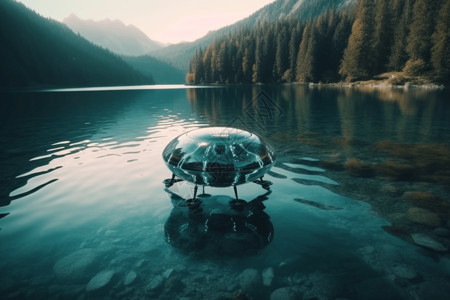 悬停在湖面上的无人机图片