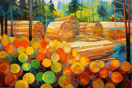 树木林木材行业绘图插画
