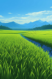 小满节气风景绿色稻田背景背景