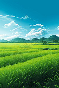 小满节气风景绿油油的稻田美景背景