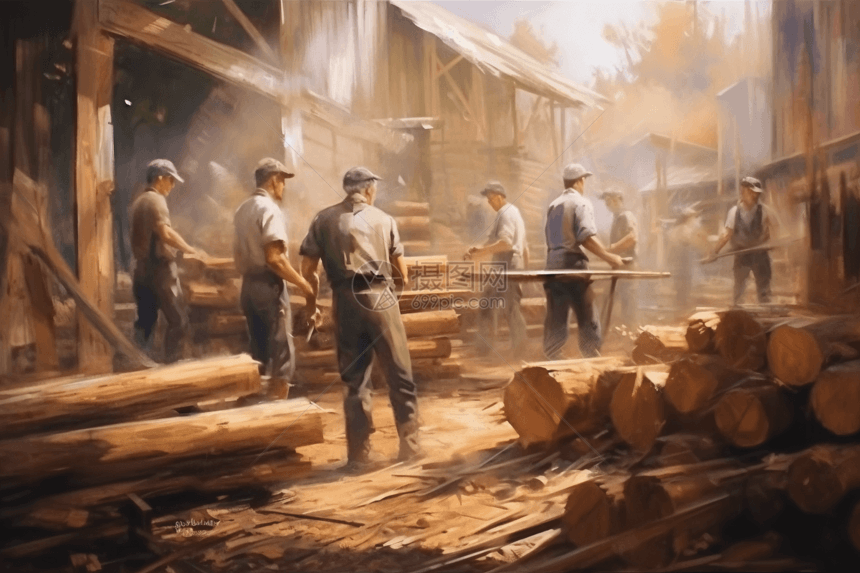 加工木材的工人图片
