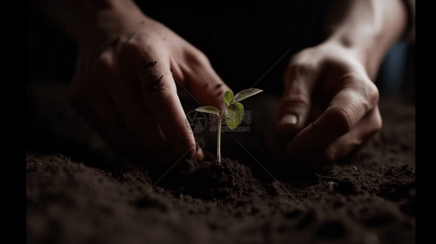 土壤中种植幼树图片