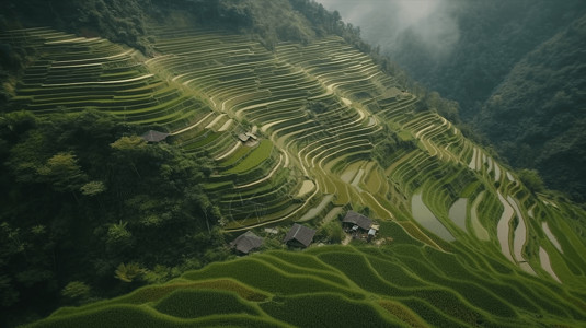 陡峭山坡上的梯田图片