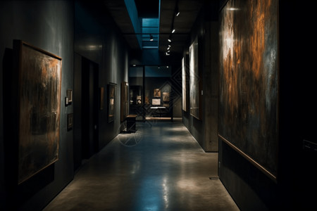 昏暗的艺术展厅背景图片