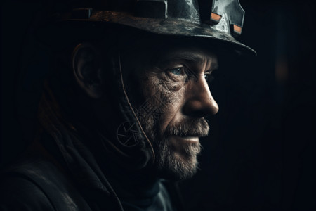 戴着头盔的煤矿工人站在采煤机前高清图片