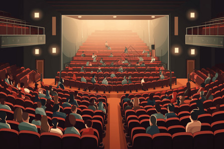 剧院观众席高中礼堂设有舞台，剧院座位插画