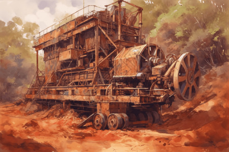 煤矿 挖掘机铝土矿采矿机械插画