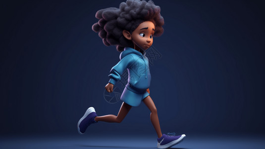 卡通美国奔跑中的女孩角色设计图片