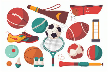 体育装备白底运动器材网球足球插画