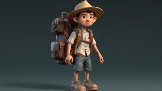 草帽男孩一个穿着坚固的服装准备冒险的角色设计图片