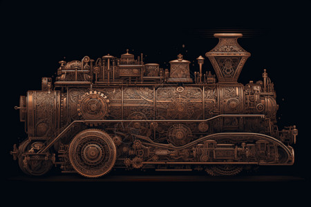 金色山口火车蒸汽朋克风火车设计图片