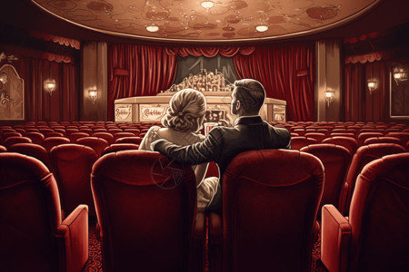 老式沙发一对浪漫的情侣看电影插画