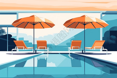 橙色极简主义泳池遮阳伞背景图片