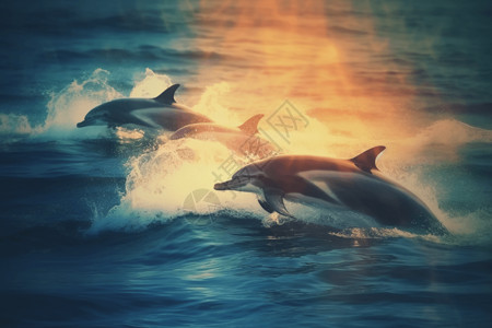 海豚在水中嬉戏图片