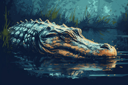 沼泽的鳄鱼在沼泽游泳插画