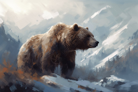 灰色雪山北极熊的插画插画