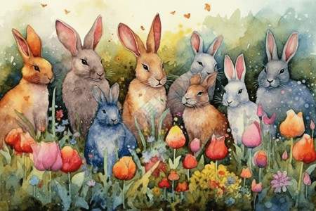 五颜六色的兔子图片