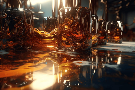 酒杯倒影玻璃状流体抽象背景设计图片