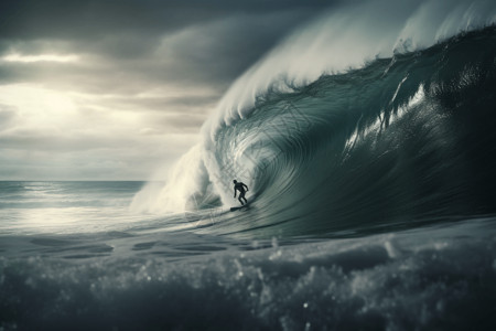 滔天巨浪冲浪者骑着巨浪设计图片