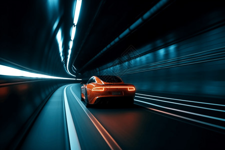 新能源红色汽车汽车在隧道中穿行背景