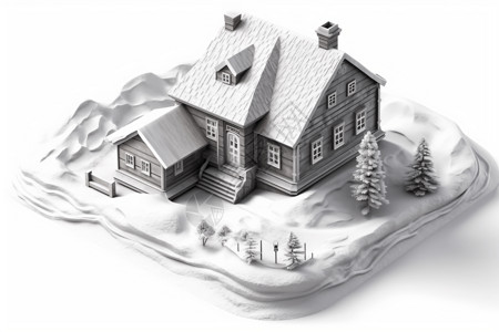 冰天雪地中房屋的粘土模型图片