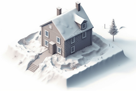 暴风雪期间掩埋房屋的粘土模型插画