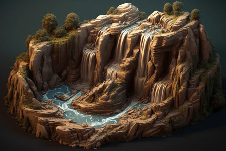 新河从多岩石的山坡上层叠下来新的瀑布插画