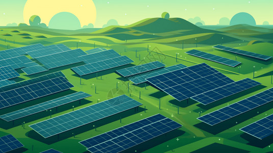 阳光乐观乐观的太阳能电池板农场插画