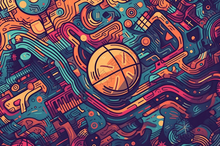卡通风格和鲜艳色彩的篮球比赛背景图片