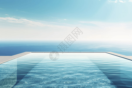 俯瞰海景方形游泳池插画