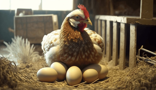 母鸡孵蛋鸡窝里的鸡蛋背景