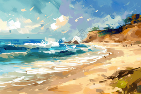 沙滩边的海浪背景图片