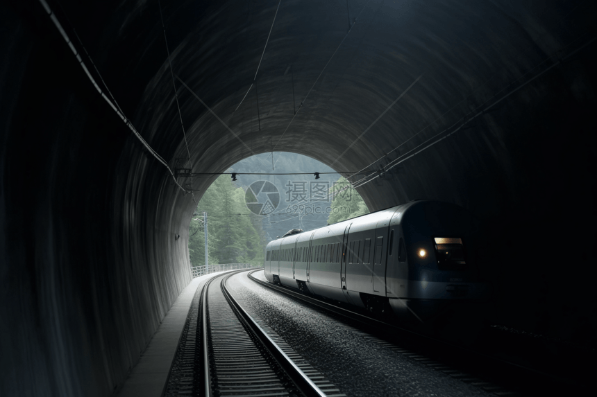 火车在山上穿越隧道图片