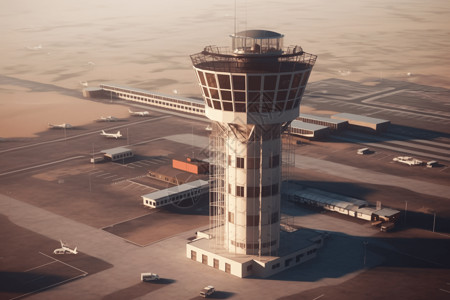 远处的机场控制塔背景图片
