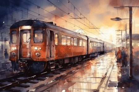 一列行驶出火车站的火车背景图片