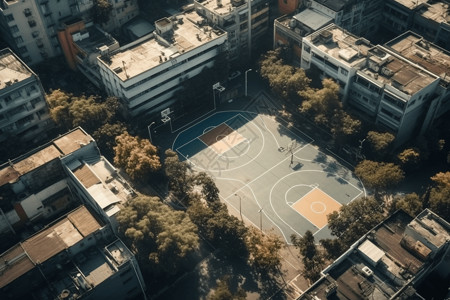 城市中央篮球场的鸟瞰图图片