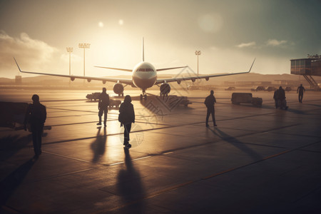游客下飞机后的机场背景图片