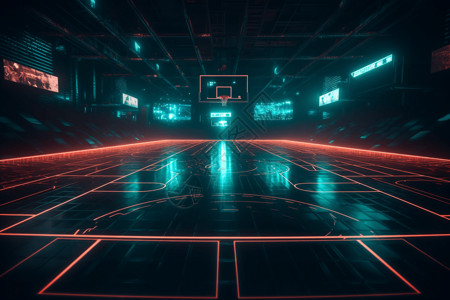皮球素材荧光炫酷篮球场背景