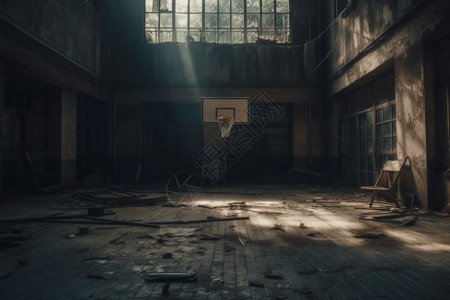 废弃的篮球场背景图片